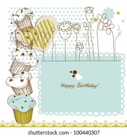 Birthday greeting card with cupcakes