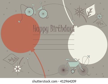 Birthday greeting card with cute bicycles, balloons and flowers for your creative ideas.