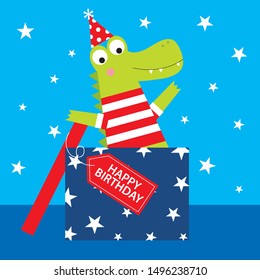 birthday greeting card with cute crocodile design 
