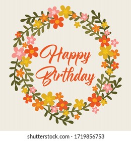 birthday greeting card with cute flower wreath