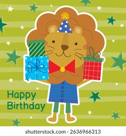 birthday greeting card with cute lion design