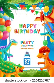 birthday greeting card with dinosaurs cartoon