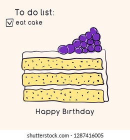 Birthday greeting card. Doodle style illustration.  Sweets and pastries. Vector illustration.