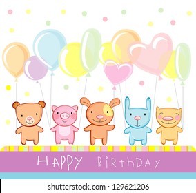 Birthday greeting card, friends with balloons