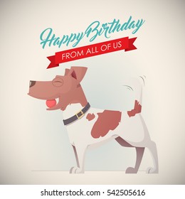 Birthday greeting card with funny dog character.