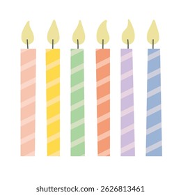 Birthday greeting card.  Glowing festive candles. Gift shop poster. Anniversary celebration. Cute greeting card with festive vintage candles and Happy Birthday