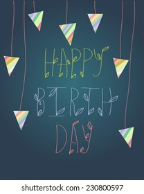 Birthday greeting card. Hand draw background with xmas design and Merry Christmas lettering