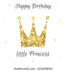 Birthday greeting card, invitation template with shiny crown.