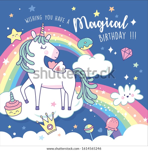 Birthday Greeting Card Magical Unicorn Rainbow Stock Vector (Royalty ...