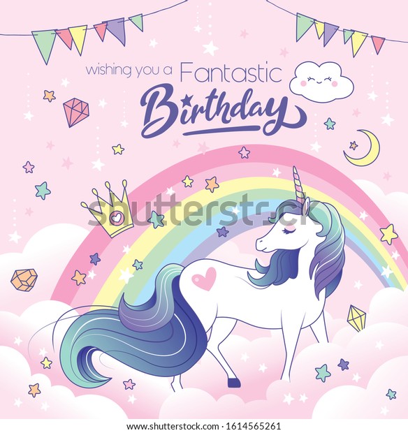 Birthday Greeting Card Magical Unicorn Rainbow Stock Vector (Royalty ...