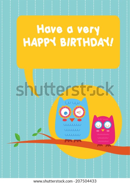 Birthday Greeting Card Owl Theme Stock Vector Royalty Free 207504433