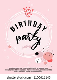 Birthday greeting card and party invitation template, vector illustration, hand drawn style.