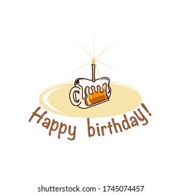 Birthday greeting card. A piece of cake in the form of a beer mug. Candles.