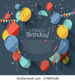 Birthday greeting card with place for your text - flat design style