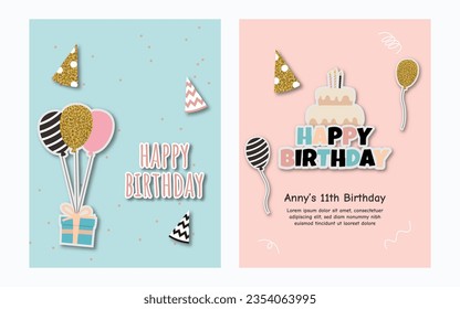 A birthday greeting card set paper cut style