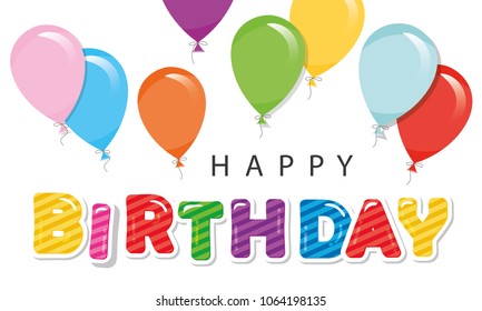 Birthday greeting card template with colorful balloons.