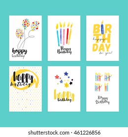Birthday greeting cards collection. Hand drawn watercolor vector illustration concepts for website banners and print material.