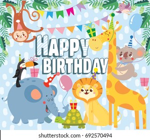 Birthday Greeting Cards Cute Animals Vector Stock Vector (Royalty Free ...