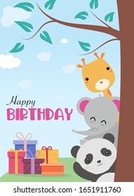 Birthday greeting cards with cute animals,Birthday greeting cards with cute animals. Vector illustration.