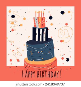 birthday greeting cards design with cake and typography design. Abstract universal grunge artistic templates. For poster, business card, invitation, flyer, banner, email header