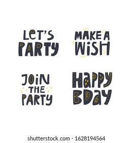 Birthday greeting flat vector decorative typography set