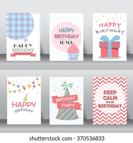 birthday, greeting and invitation card.  there are balloons, gift boxes, confetti, cup cake. vector illustration