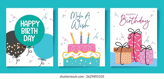 Birthday greeting postcard isolated in blue background, Vector illustration.