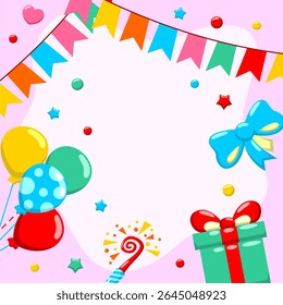  Fondo de Plantilla de felicitación de cumpleaños en estilo plano