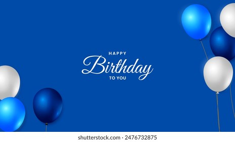 Birthday greeting template design with blue and white balloons. Birthday celebration card background. Vector illustration