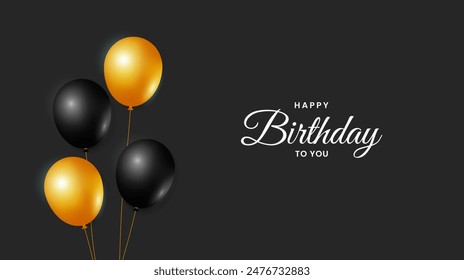 Birthday greeting template design with gold and black balloons. Birthday celebration card background. Vector illustration