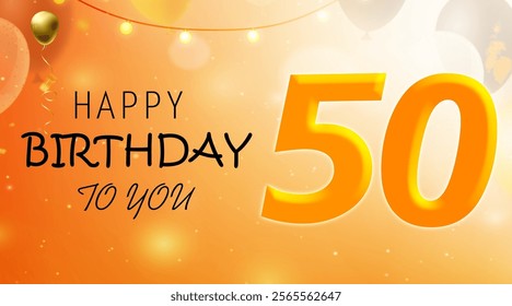 Birthday greeting theme vector design. Happy birthday text with elegant metallic number balloons for 50th gold birth day celebration messages. Vector 