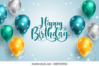 Birthday greeting vector background design. Happy birthday typography text with colorful floating balloons for birth day pattern object kids celebration. Vector illustration.
