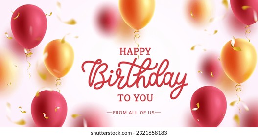 Birthday greeting vector background design. Happy birthday text with flying gold and red balloons element for birth day party occasion messages. Vector illustration.
