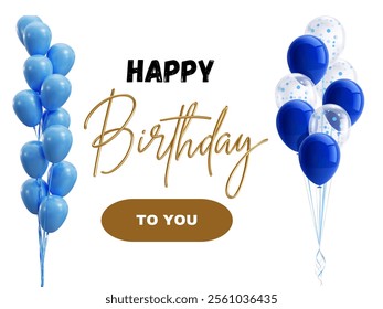 
Birthday greeting vector design. Happy birthday greeting text with elegant floating blue and white balloons for birth day celebration background. Vector illustration elegant banner design.