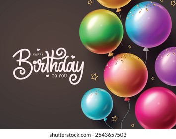 Birthday greeting vector design. Metallic colorful balloons in birthday greeting card clip art for party decoration surprise background. Vector illustration party invitation card.  
