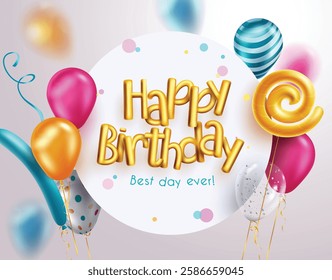 Birthday greeting vector template design. Happy birthday 3d text in circle empty space with colorful balloons element for birth day card messages. Vector illustration.
