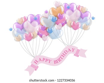 birthday greetings with 3d realistic heart balloon