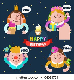 Birthday guests.  Vector flat design illustration. 