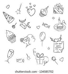 Birthday Hand Drawn Sketch Icons Eps8