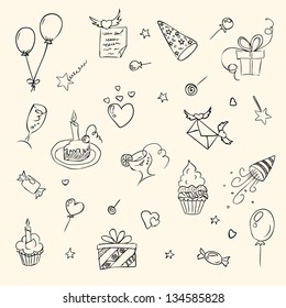 Birthday Hand Drawn Sketch Icons Eps8