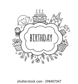Birthday hand drawn  white and black bubbles vector illustration