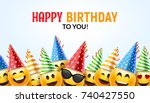 Birthday happy smile greeting card. Vector birthday background 3d colorful banner character funny face design