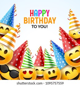 Birthday happy smile greeting card. Vector birthday background colorful character design.