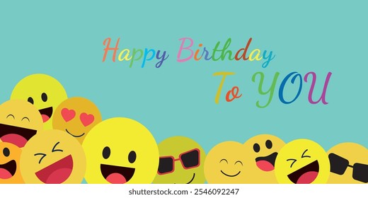 Birthday happy smile greeting card. Vector birthday background colorful character design