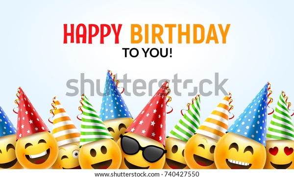 Birthday happy smile\
greeting card. Vector birthday background 3d colorful banner\
character funny face\
design