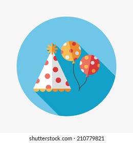 Birthday hat and balloons flat icon with long shadow,eps10