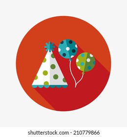 Birthday hat and balloons flat icon with long shadow,eps10