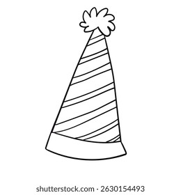 Birthday hat. Festive, drawing by ink, pen, marker. Isolated