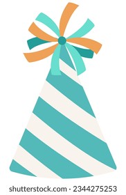 Birthday hat with green lines. Party hat celebration decoration icon.