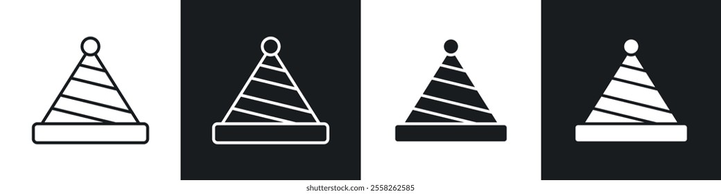 Birthday hat icon vector collection in black and white.